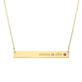 14k Gold Skinny Bar Birthstone Necklace - 2 Stones