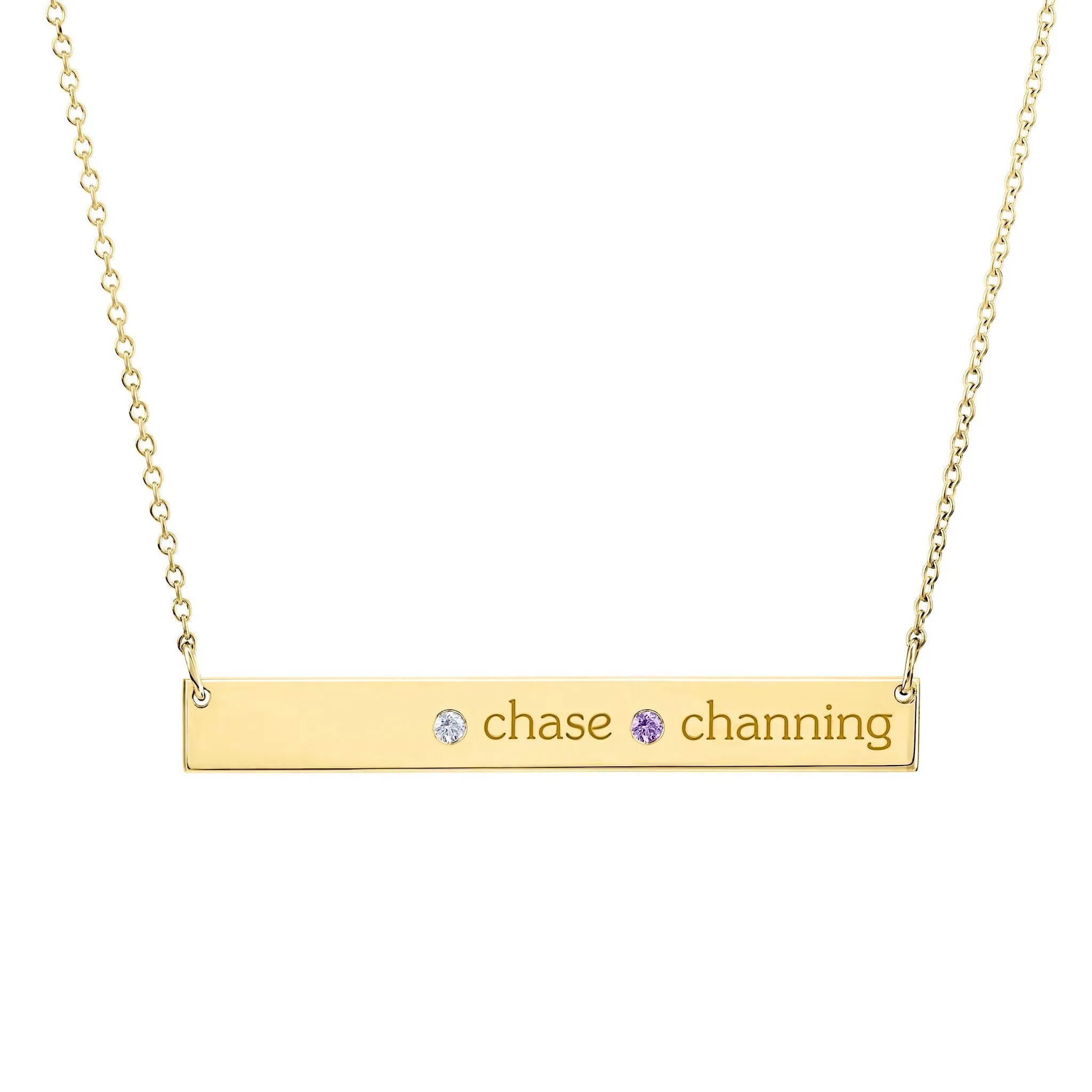 14k Gold Skinny Bar Birthstone Necklace - 2 Stones