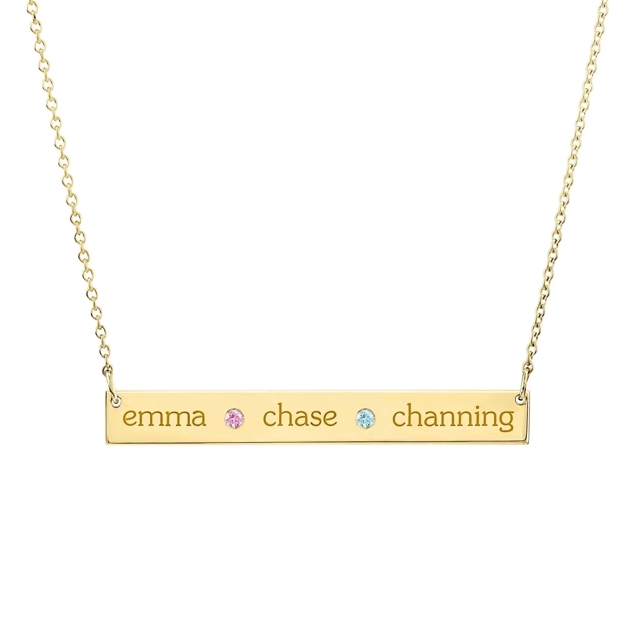 14k Gold Skinny Bar Birthstone Necklace - 2 Stones