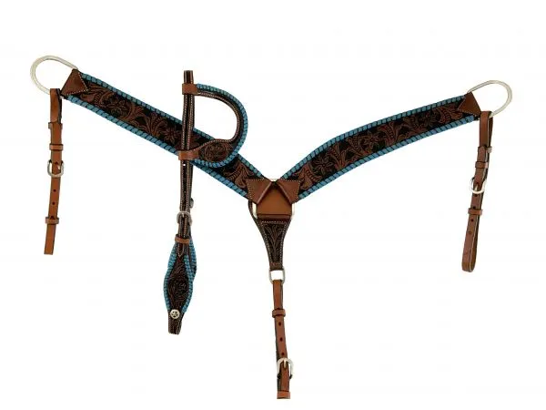 Argentina Cow Leather Teal Lacing Headstall Set