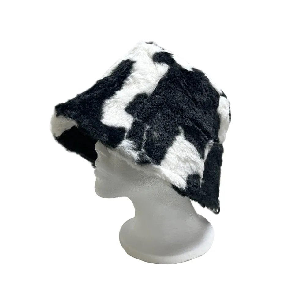 BE U | Faux Fur Cow Printed Bucket Hat