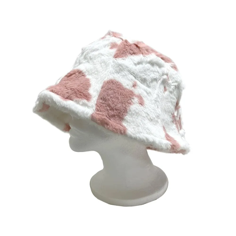 BE U | Faux Fur Cow Printed Bucket Hat