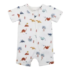 Bebe Baby Dino Organic SS Zip Romper -  Dino Print