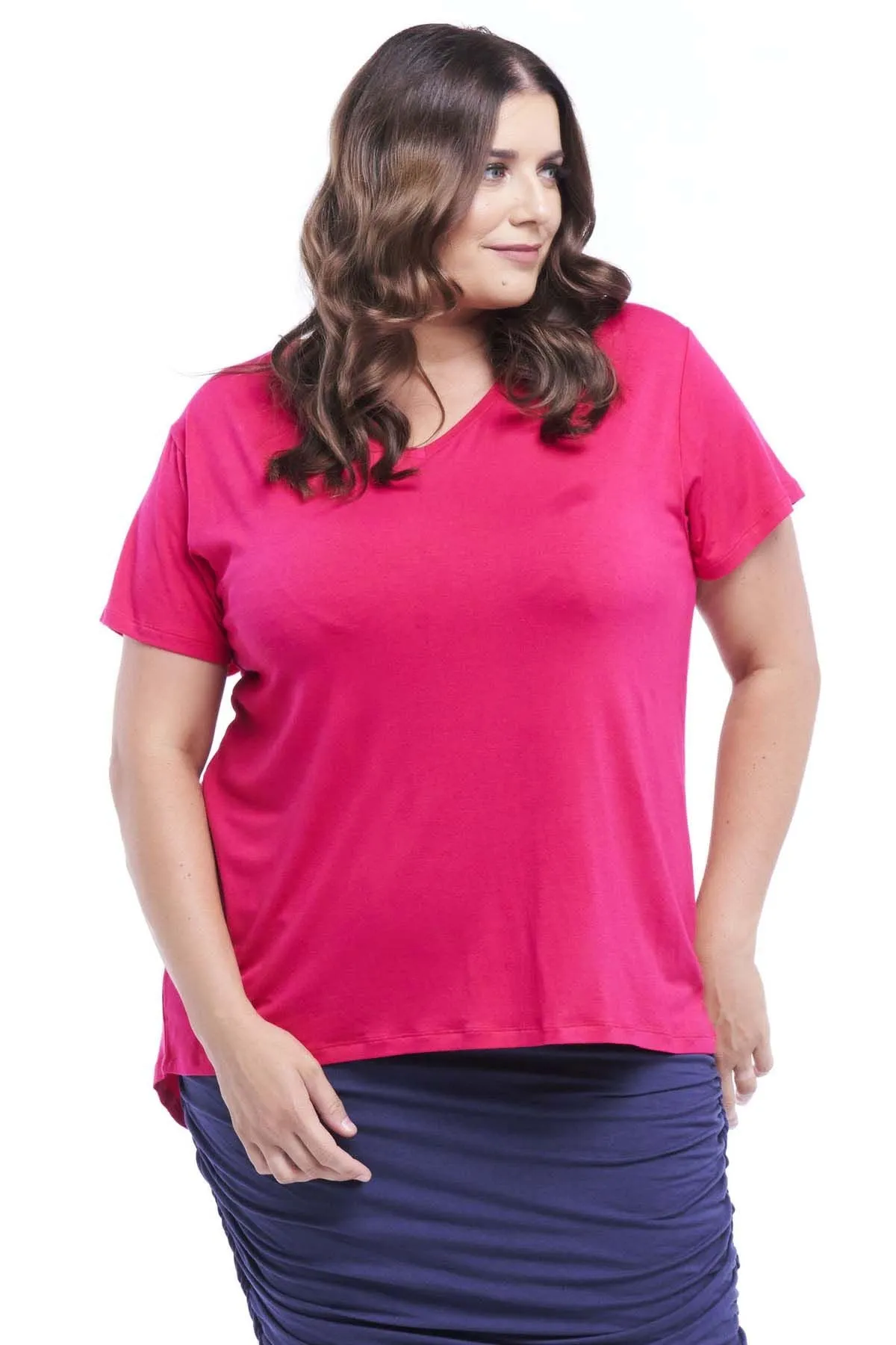 Betty Basics Matilda V-Neck Tee in Rose Red