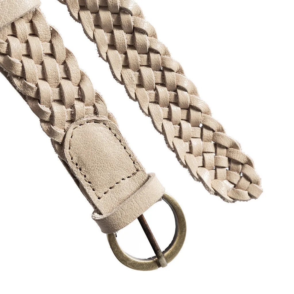 Braided narrow belt in soft leather / 15242 - Sand