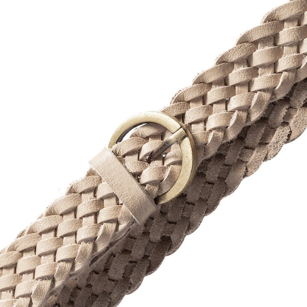 Braided narrow belt in soft leather / 15242 - Sand