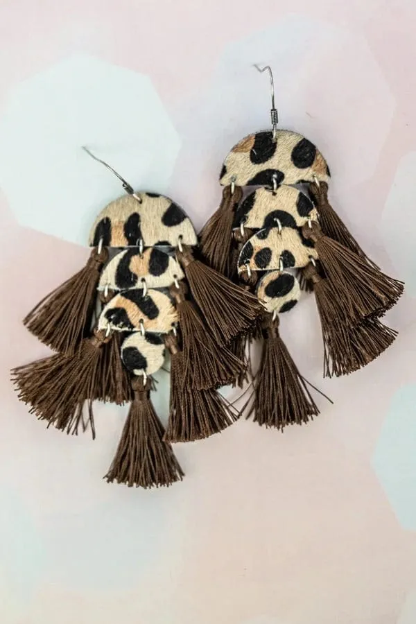 Cascading hide cow earrings