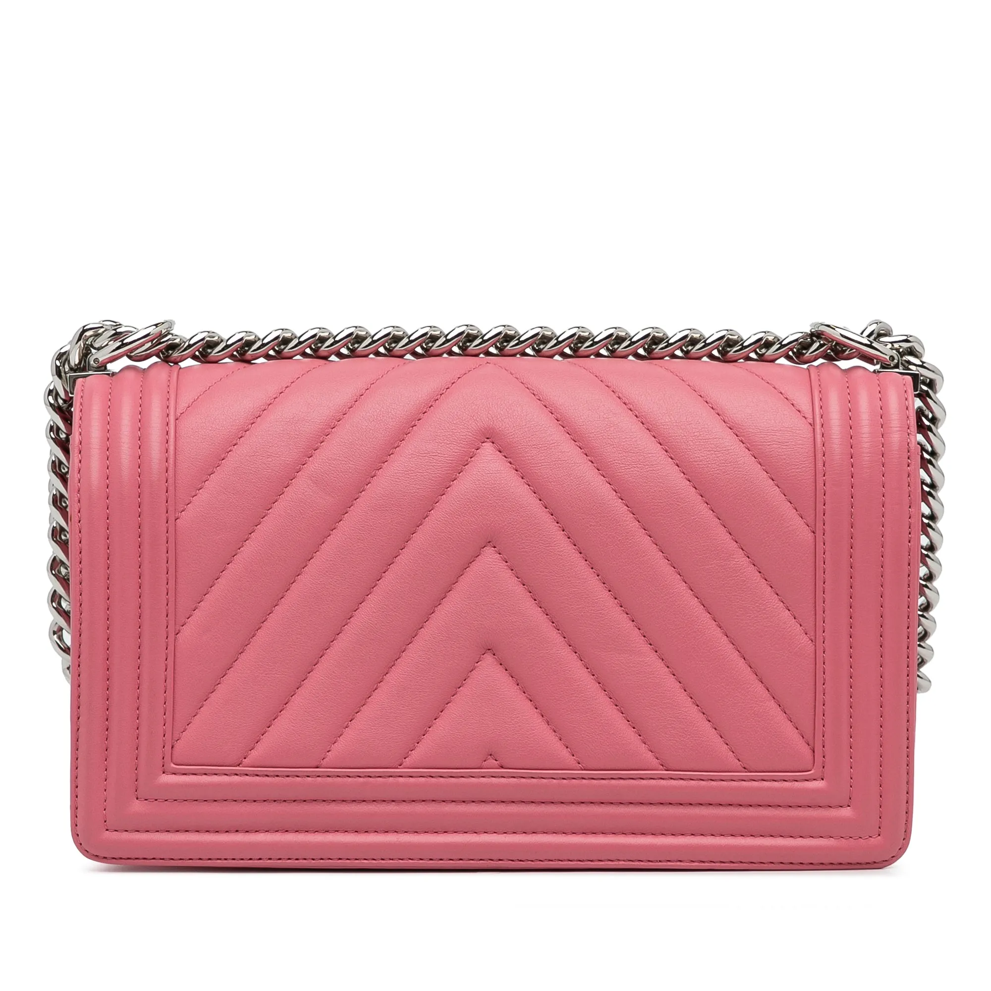 Chanel Boy Flap Medium Pink Chevron Lambskin Silver