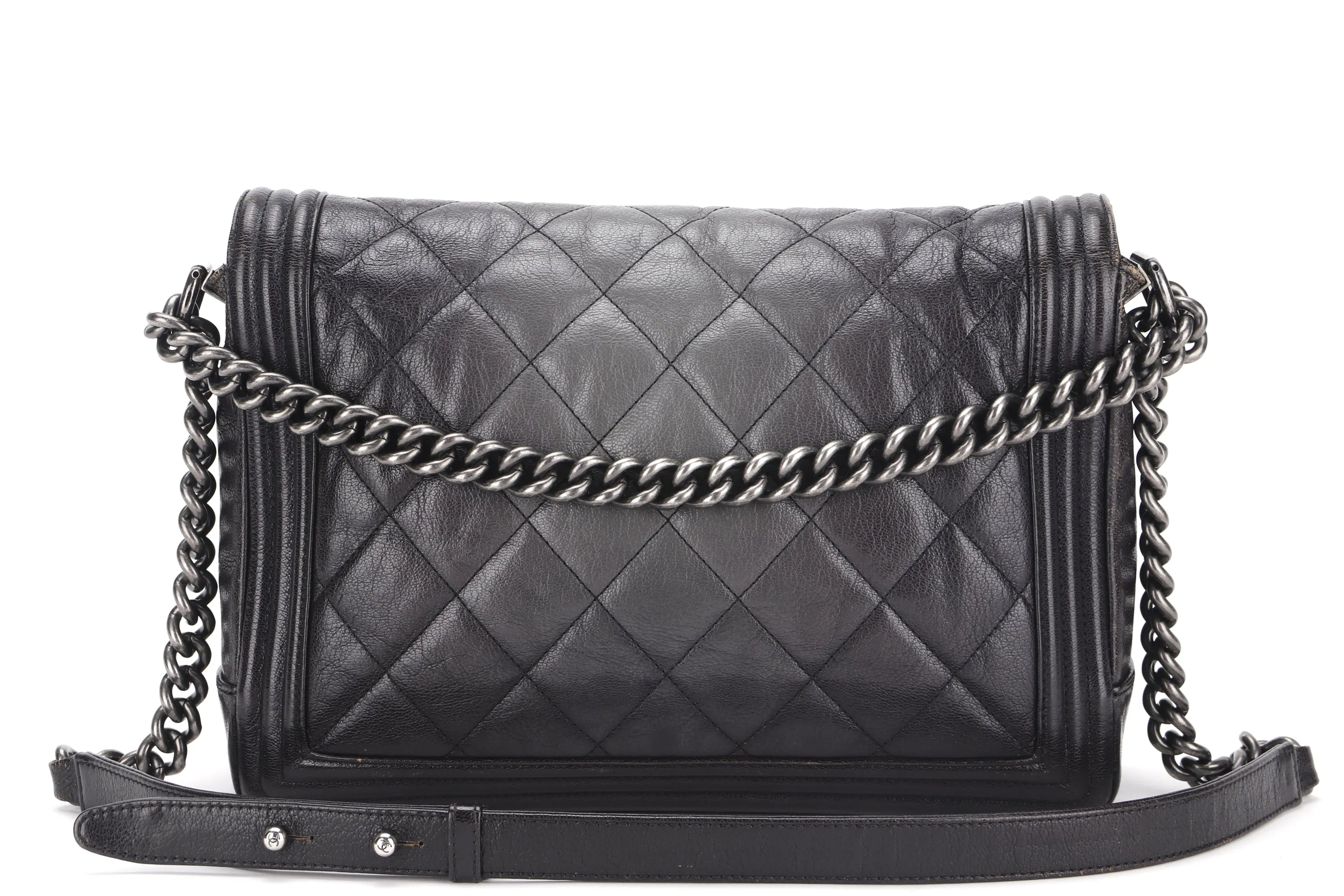 CHANEL LE BOY (1857xxxx) LARGE BLACK OMBRE GLAZED CALF LEATHER RUTHENIUM HARDWARE, WITH CARD, NO DUST COVER