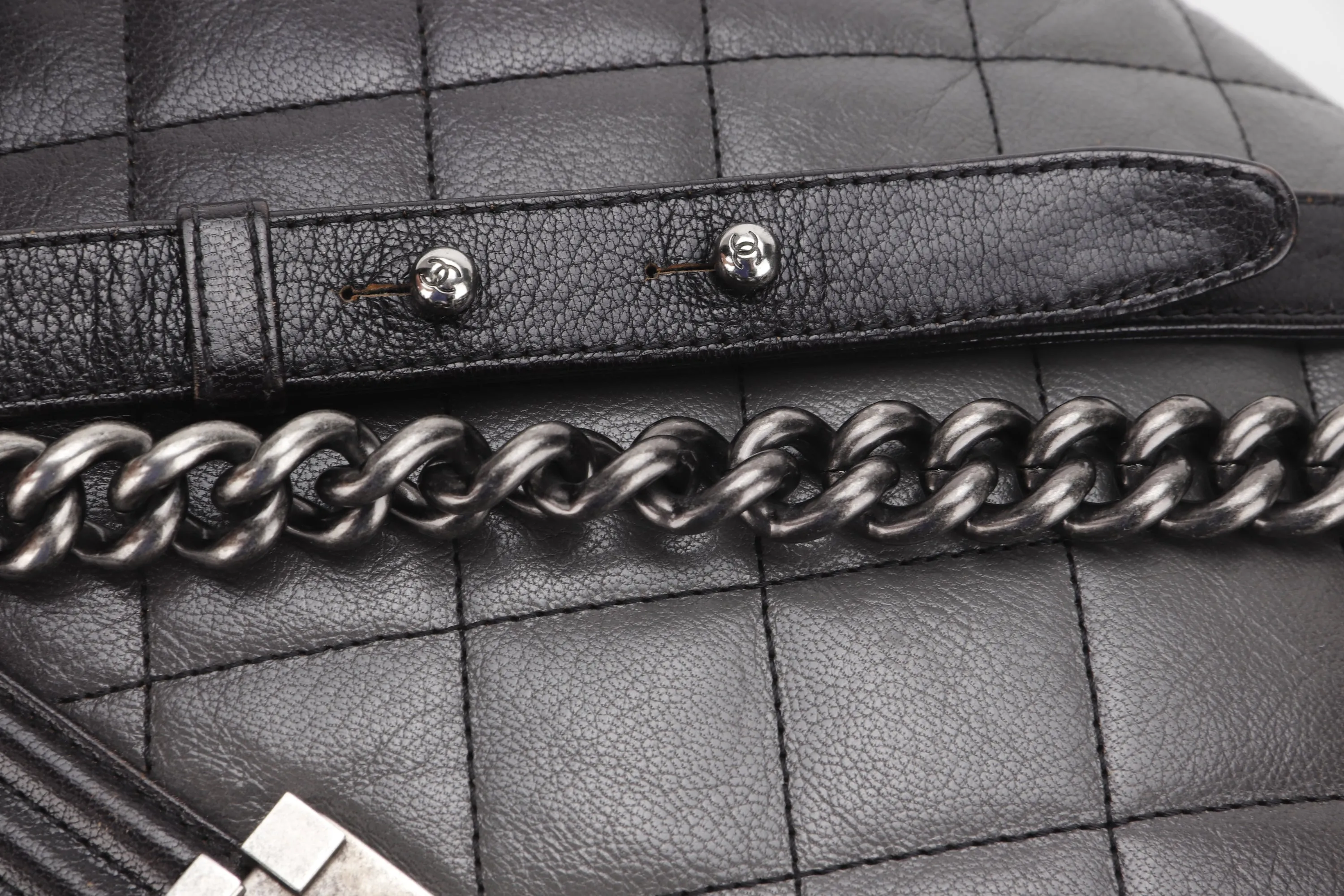 CHANEL LE BOY (1857xxxx) LARGE BLACK OMBRE GLAZED CALF LEATHER RUTHENIUM HARDWARE, WITH CARD, NO DUST COVER