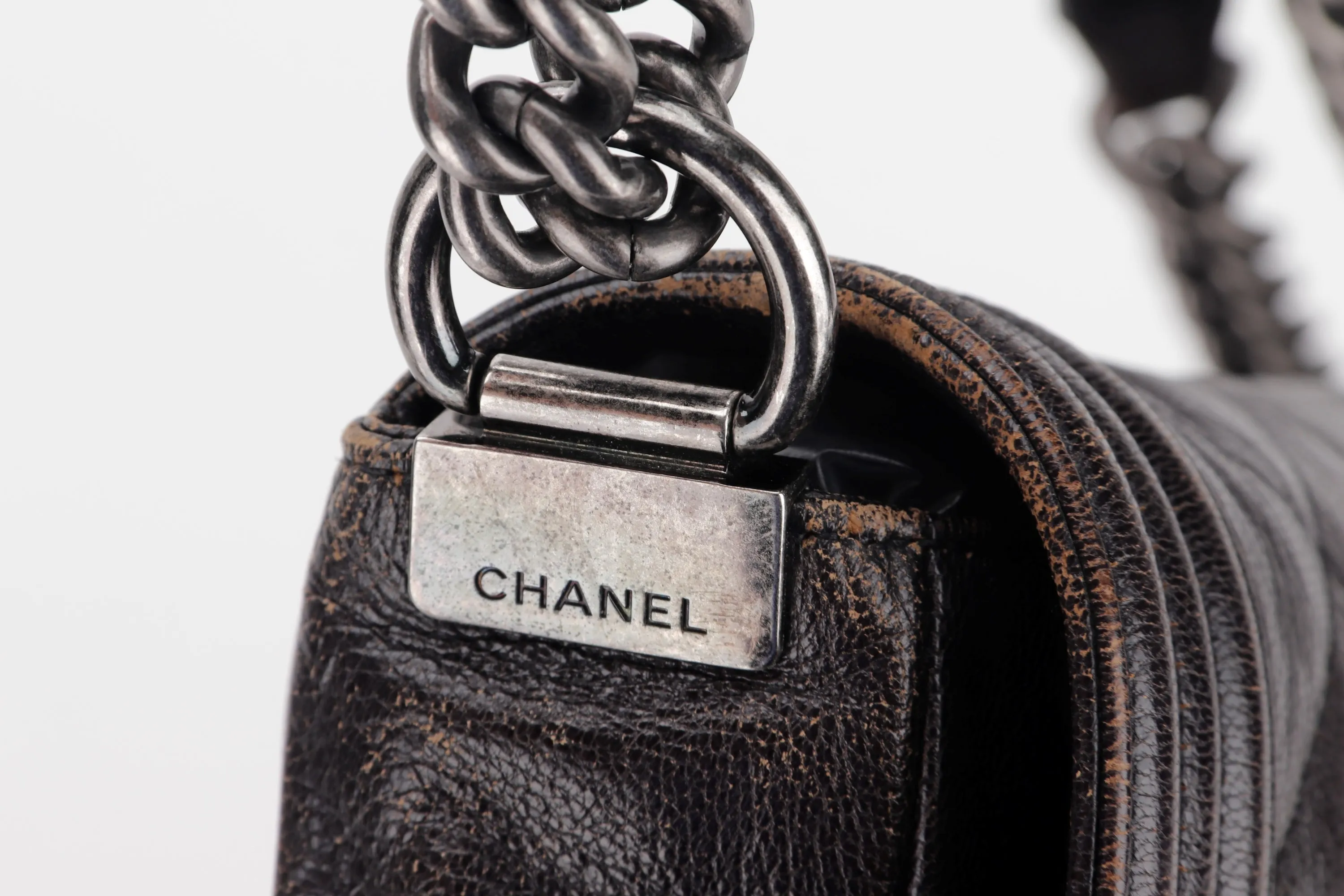 CHANEL LE BOY (1857xxxx) LARGE BLACK OMBRE GLAZED CALF LEATHER RUTHENIUM HARDWARE, WITH CARD, NO DUST COVER