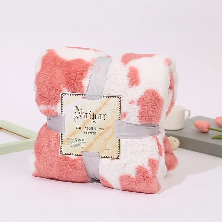 Cow Pattern Double-deck Soft Warm Coral Fleece Blanket