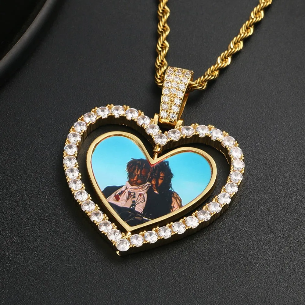 Custom Made Photo Heart Rotating Medallions Necklace-Christmas Gifts For Mom