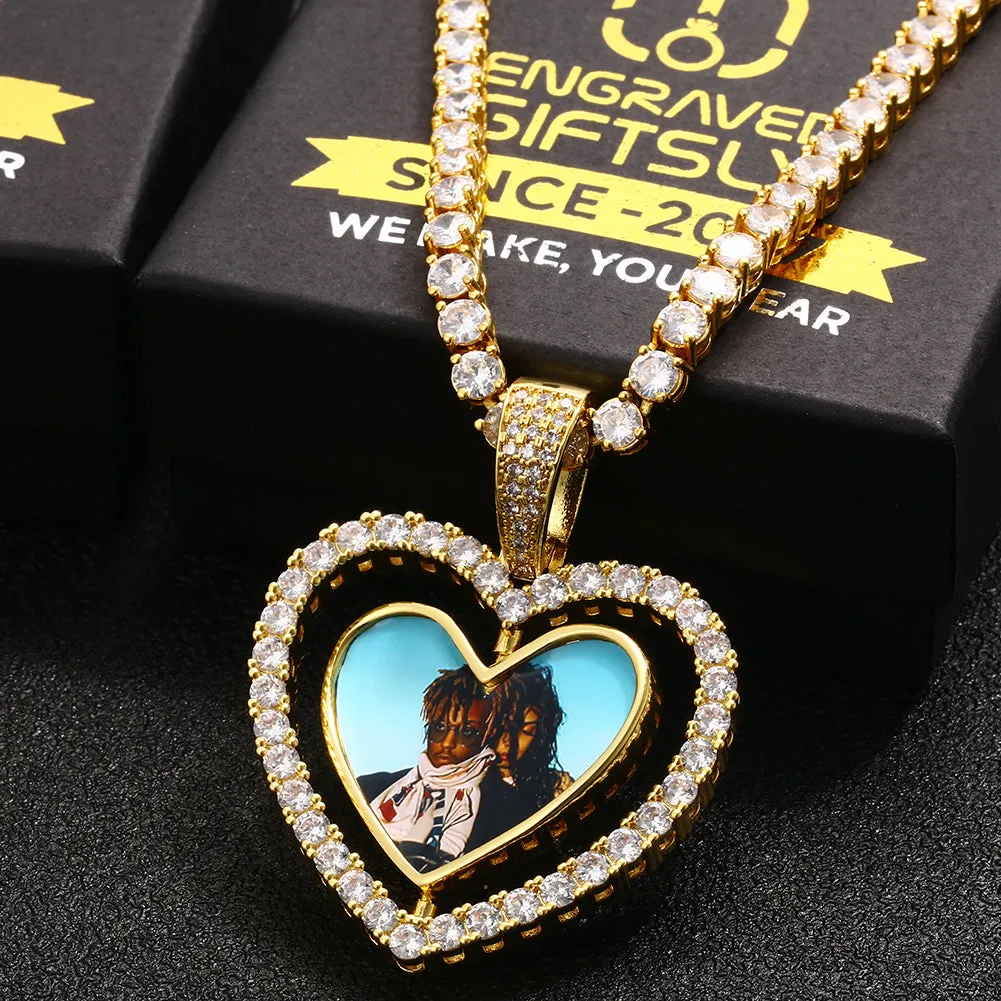 Custom Made Photo Heart Rotating Medallions Necklace-Christmas Gifts For Mom