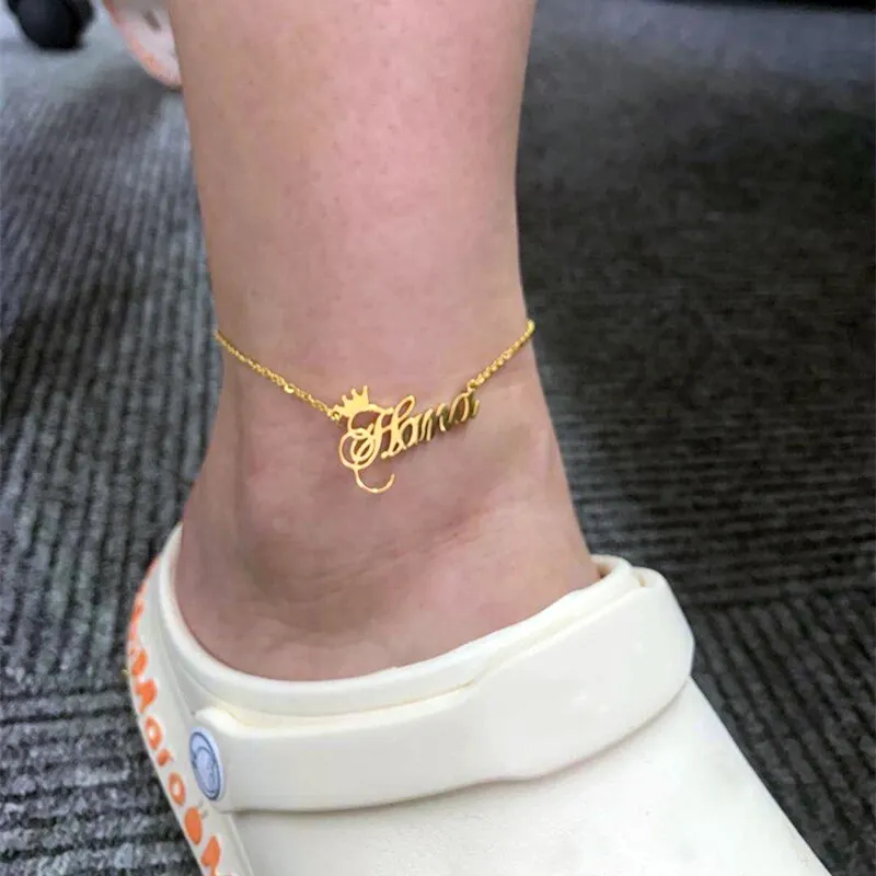 Customize Anklet Bracelet With Name And Crown