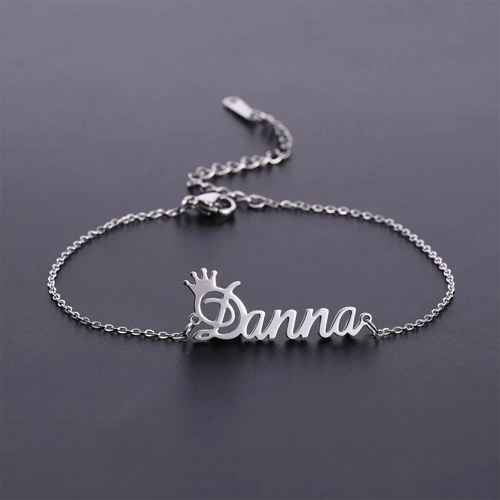 Customize Anklet Bracelet With Name And Crown