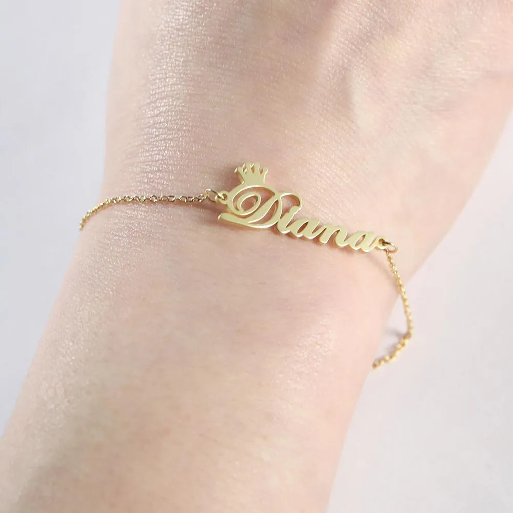 Customize Anklet Bracelet With Name And Crown