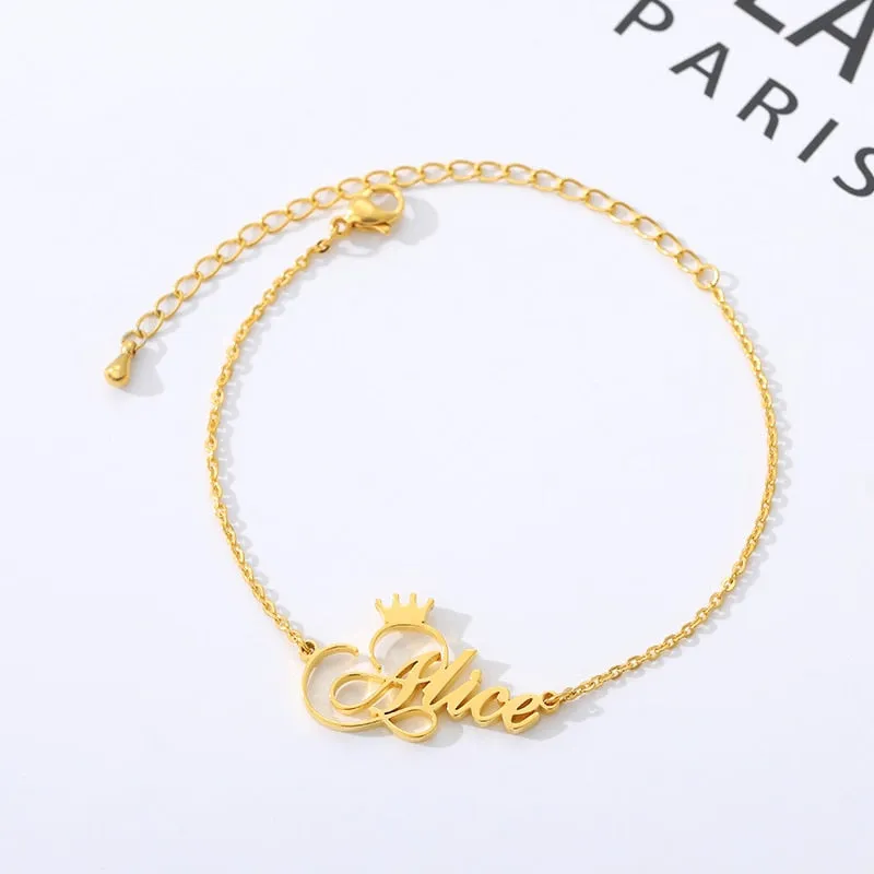 Customize Anklet Bracelet With Name And Crown