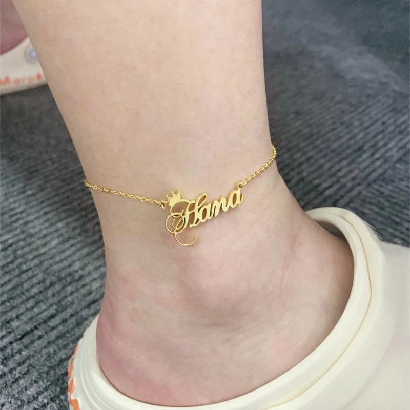 Customize Anklet Bracelet With Name And Crown