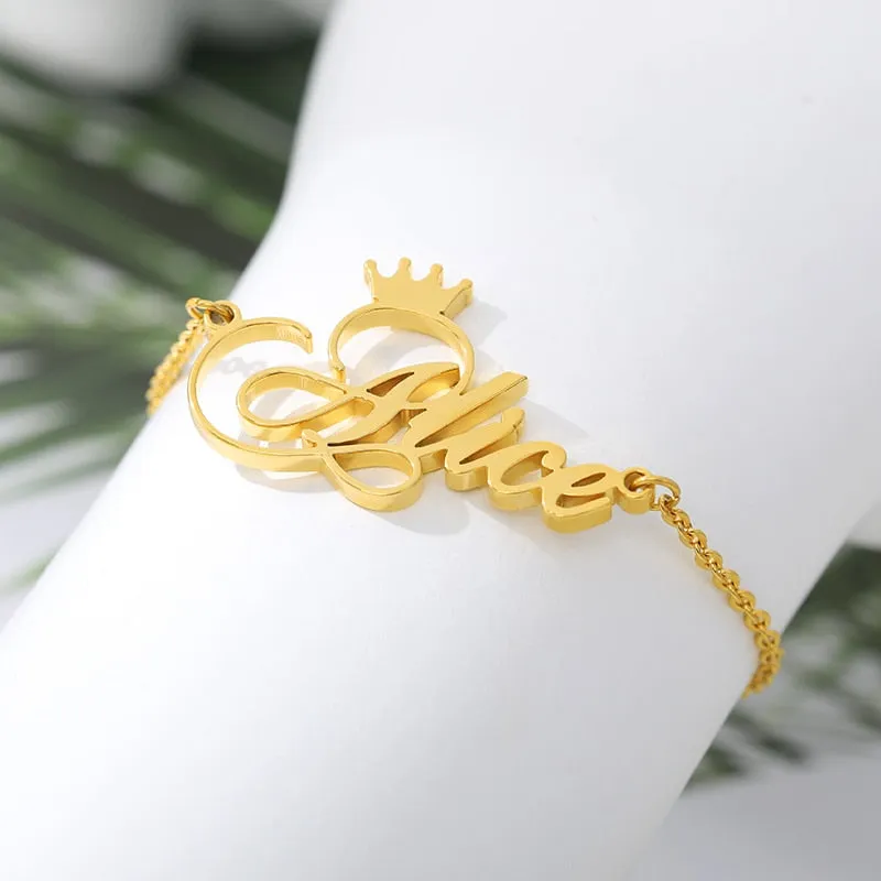 Customize Anklet Bracelet With Name And Crown