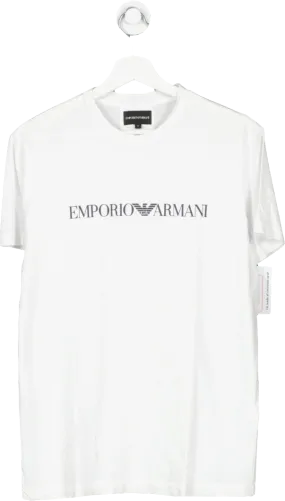 Emporio Armani White Pima Jersey T Shirt With Log Print UK M