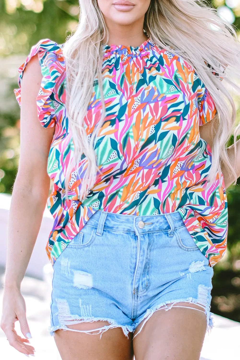 Floral Print Ruffled Blouse