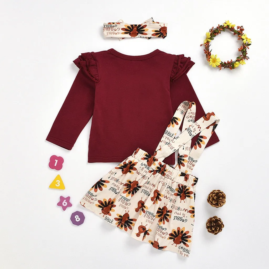 Girls Thanksgiving Outfit Gobble Til You Wobble Skirt Set