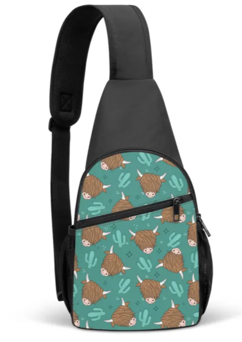 Highland Cow & Cactus Sling Bag