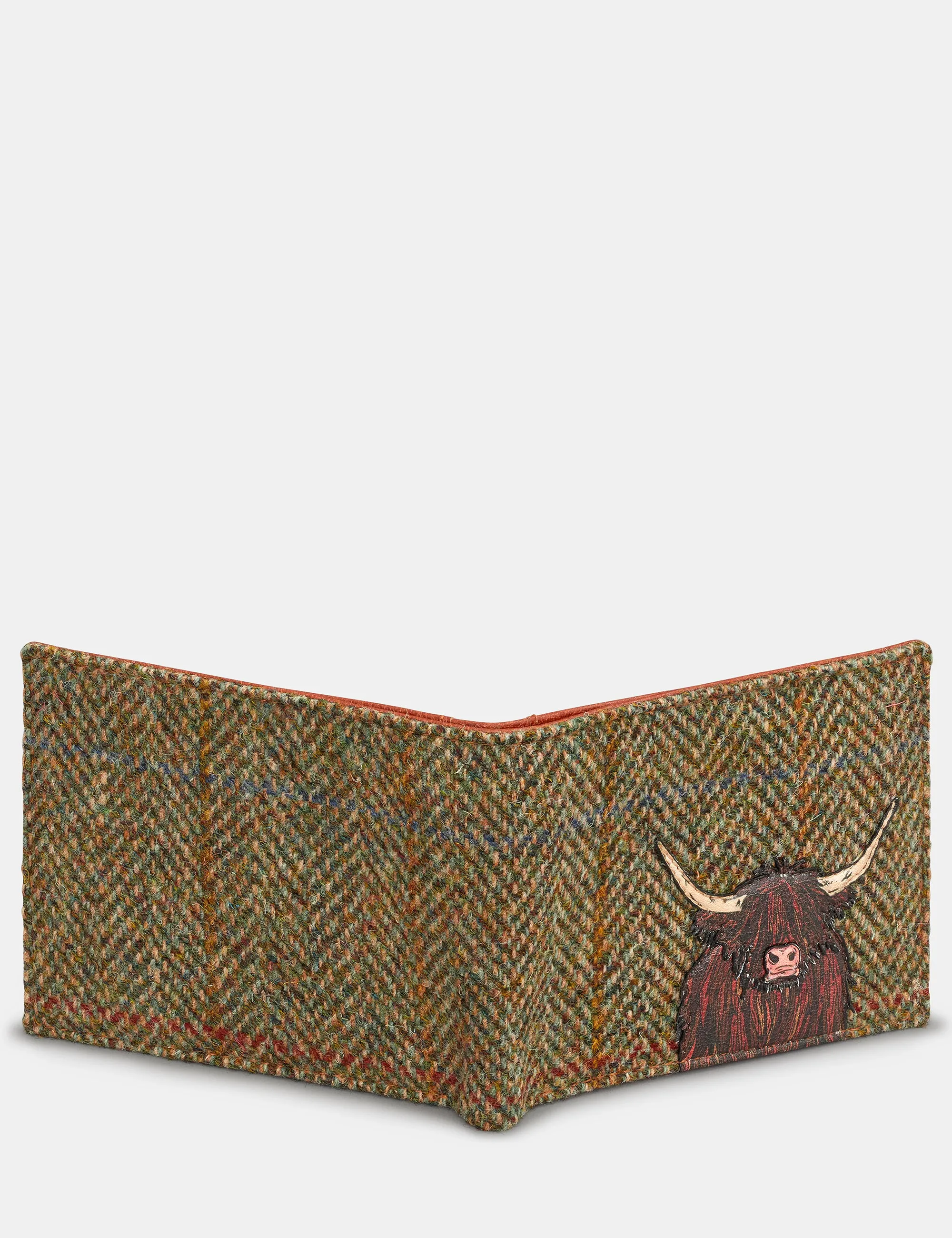 Highland Cow Harris Tweed & Brown Leather Wallet