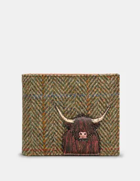 Highland Cow Harris Tweed & Brown Leather Wallet