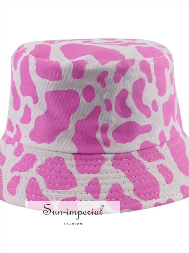 Hot Pink Paint Splash Print Reversible Black White Cow Pattern Women Bucket Hat