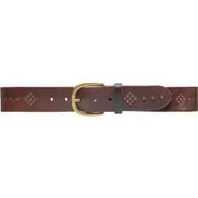 Jeans belt decorated with hole pattern / 16092 - Brown