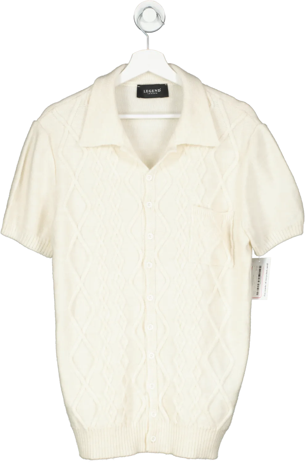 Legend Cream Cable Knit Polo Shirt UK L