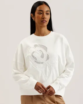 Lotiss Embroidered Burnout Graphic Sweatshirt Ivory