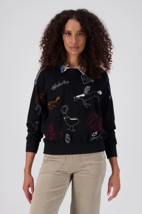 Montage Sweatshirt Black in Embroidered Cotton