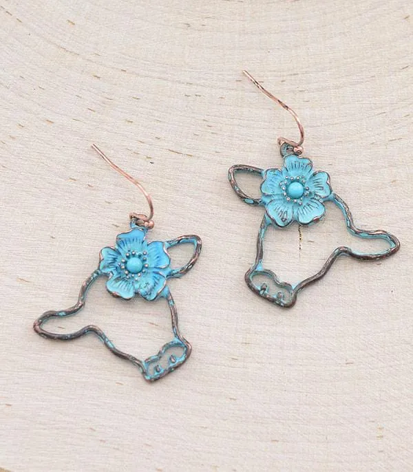 Patina cow earrings