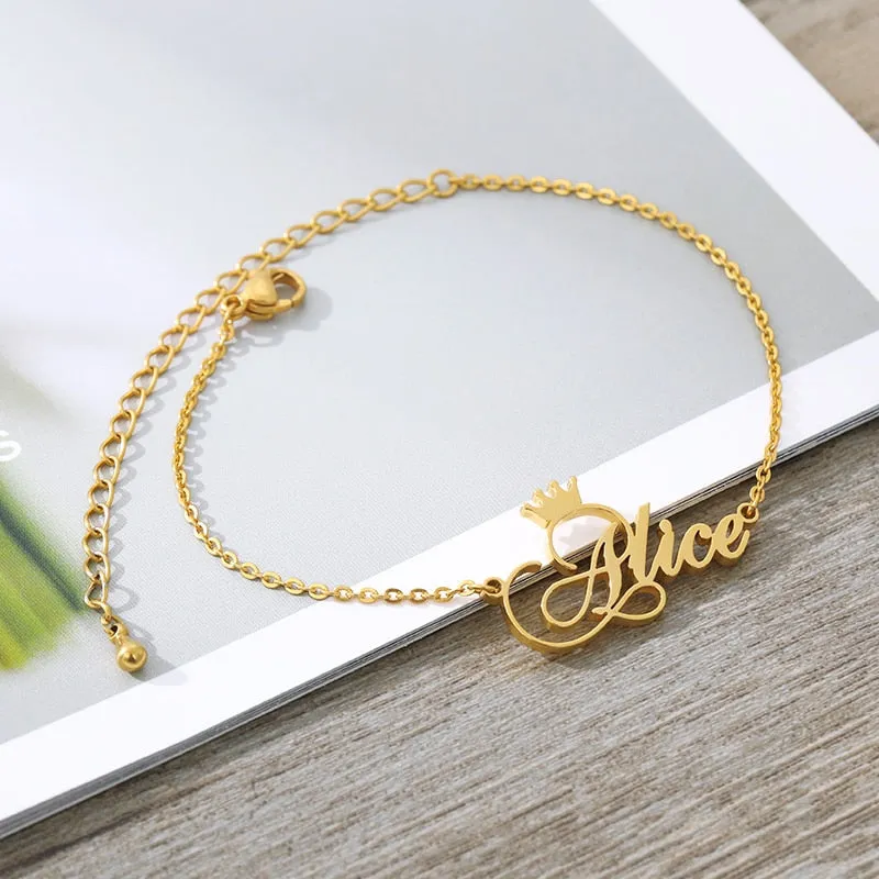 Personalized Crown Name Anklet- Anklet Bracelet With Name