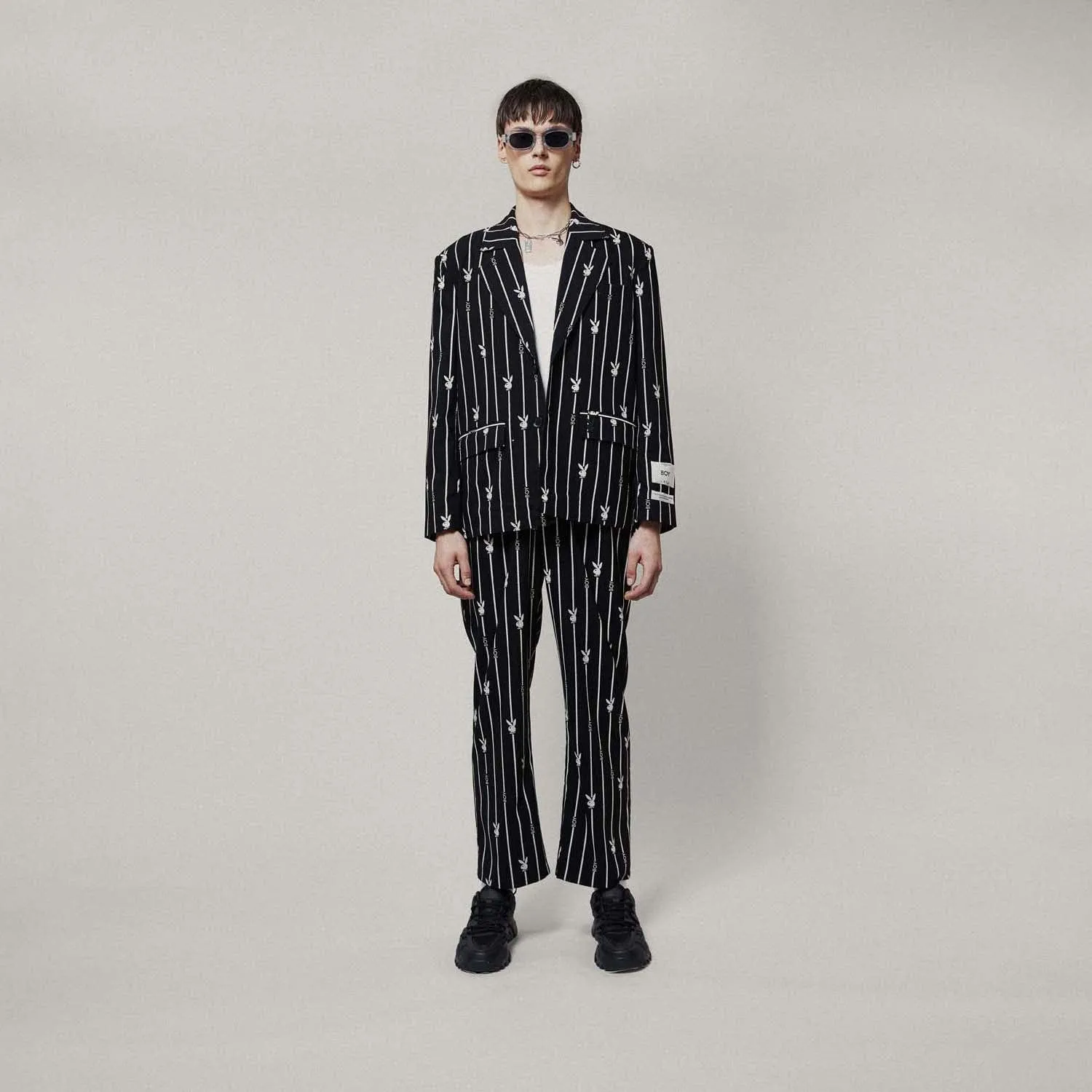 PLAYBOY X BOY BUNNY PINSTRIPE BLAZER - BLACK