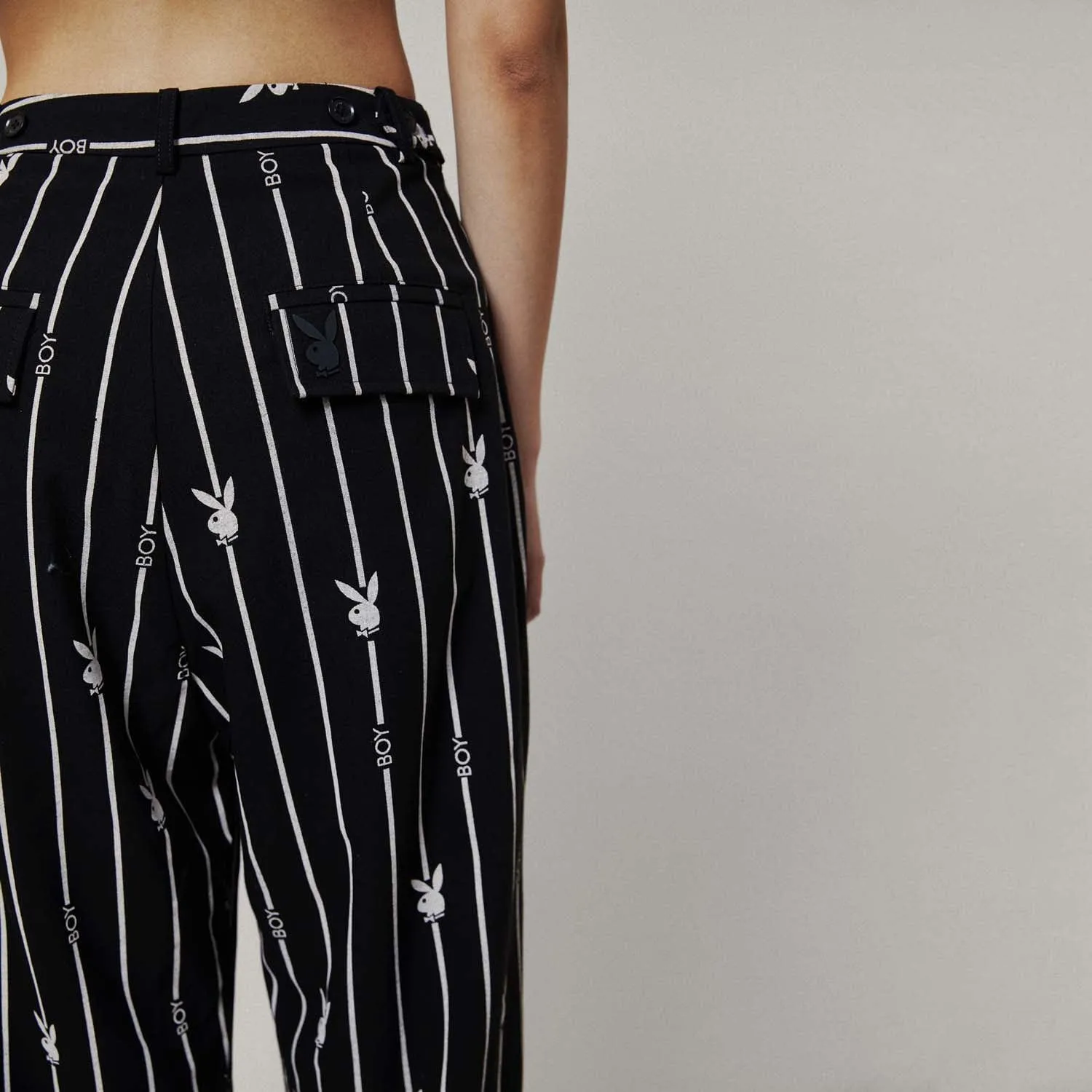 PLAYBOY X BOY BUNNY PINSTRIPE TROUSERS - BLACK