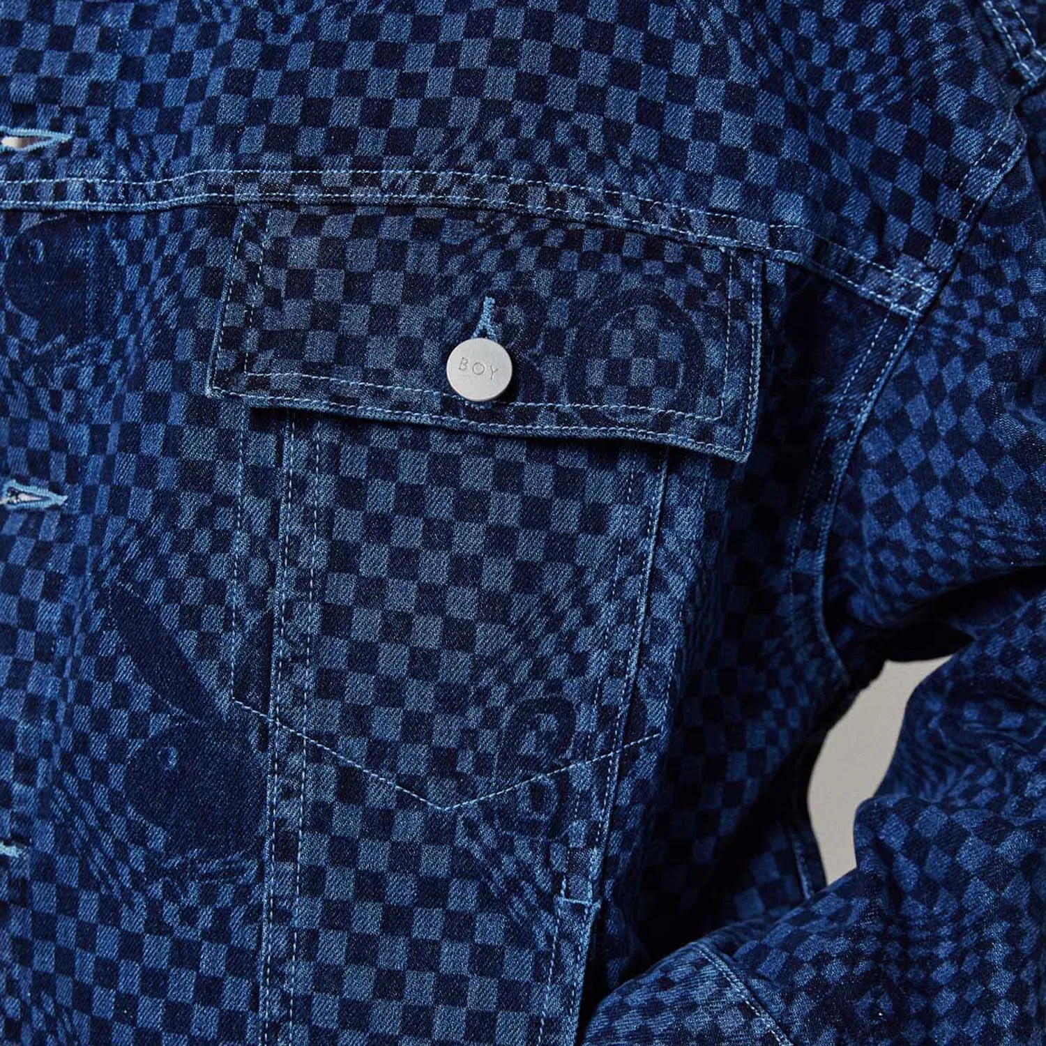 PLAYBOY X BOY CHECKERBOARD DENIM JACKET - BLUE