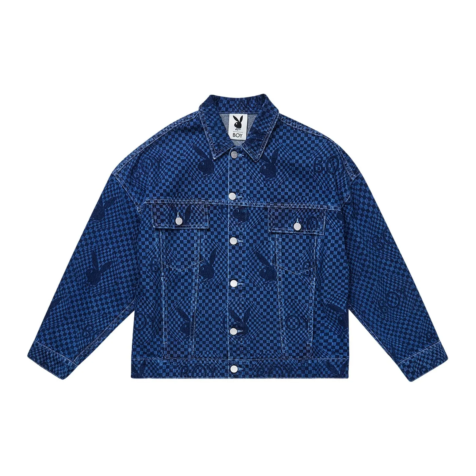 PLAYBOY X BOY CHECKERBOARD DENIM JACKET - BLUE