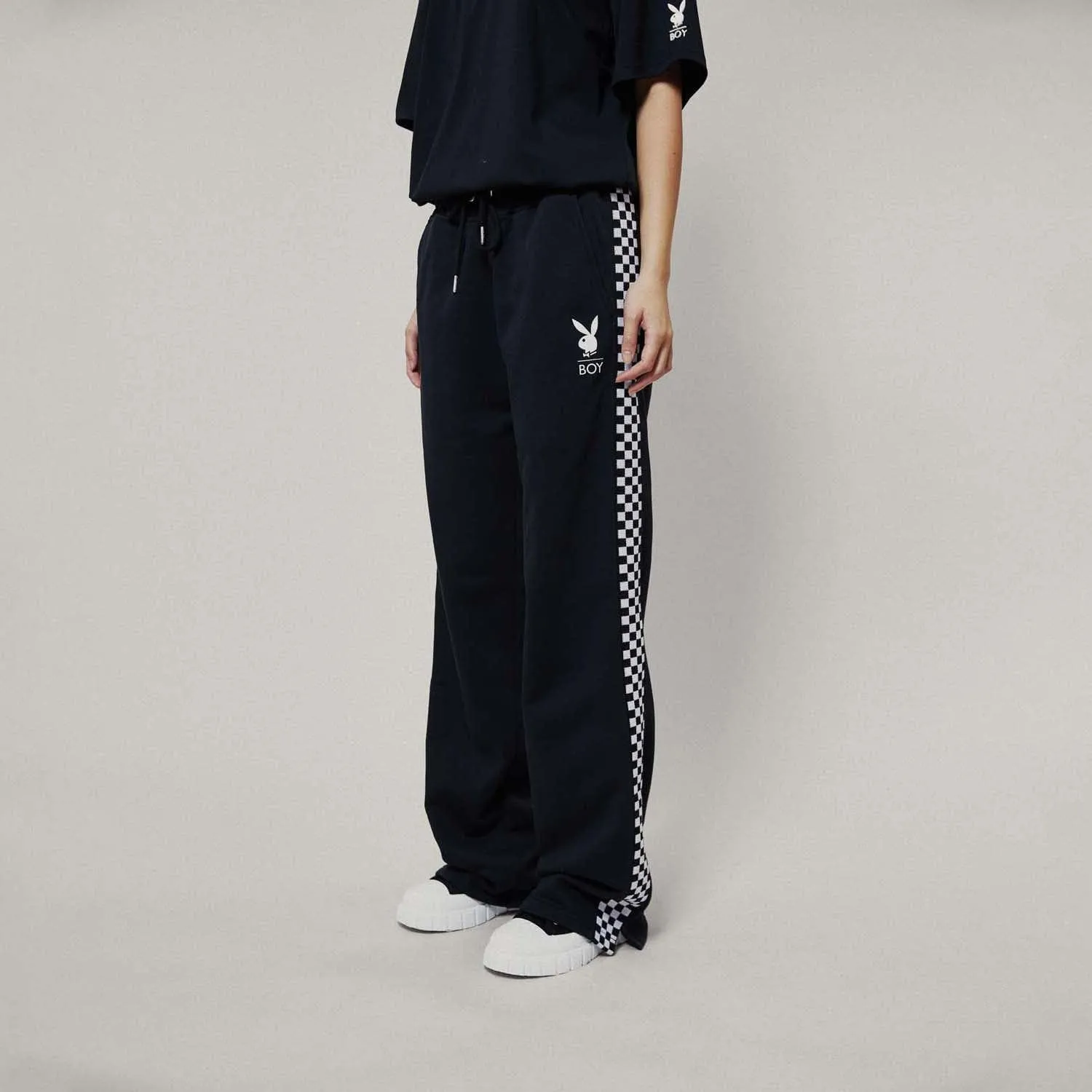 PLAYBOY X BOY CHECKERBOARD VORTEX JOGGERS - BLACK