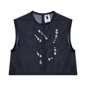 PLAYBOY X BOY EMBELLISHED TOP - BLACK