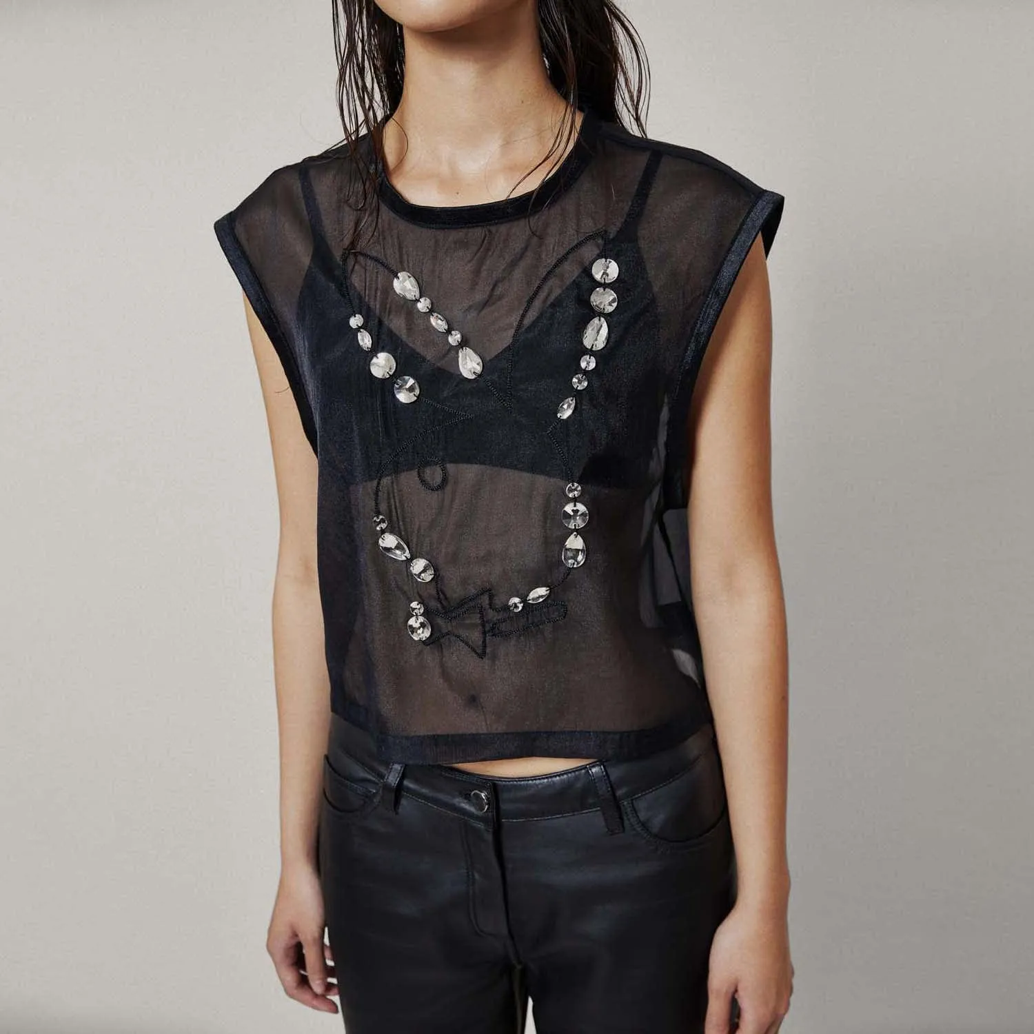 PLAYBOY X BOY EMBELLISHED TOP - BLACK