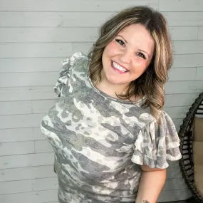 "Attention" Camo Ruffle Sleeve