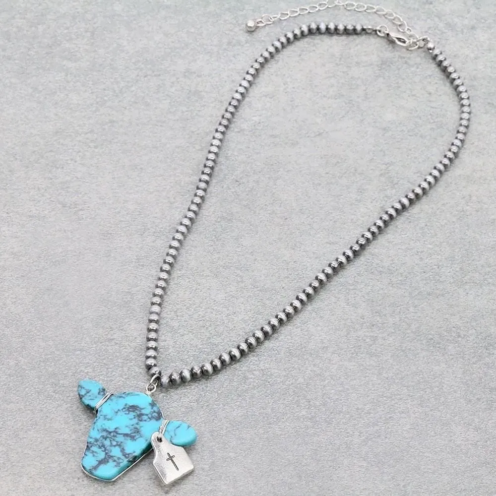 Turquoise stone Steer necklace