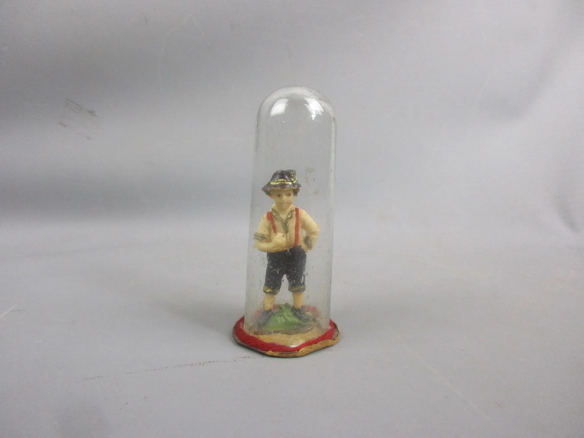 Usual Wax Boy Figure In Glass Dome Ornamenet Antique Art Deco c1930