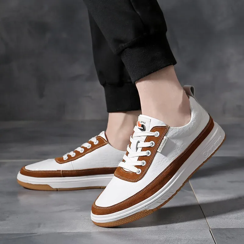 Xituodai  Non-Slip Men Sneakers White Casual Male Leather School Shoes Fashion Flat High-Quality Shoe Comfortable Lace-up Solid Men Shoes